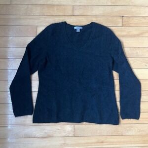 Charter Club Cashmere Sweater Womens XL Black V-Neck 2-Ply Long Sleeve Knit